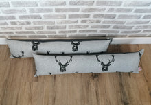 Load image into Gallery viewer, Pair of Grey Stag Print Wool Feel Fabric Draught Excluders