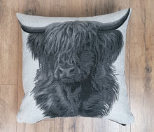 Load image into Gallery viewer, Set of 2 or 4 Grey Highland Cow Cushion And Cover Sets- Zipped Size 22&quot;-56cm