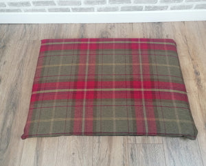 Red Check Wool Feel Pet Mat 91cm x 66cm