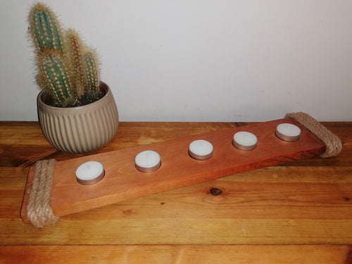 Rustic Wooden Tea Light Holder Finished in oak Wood Stain