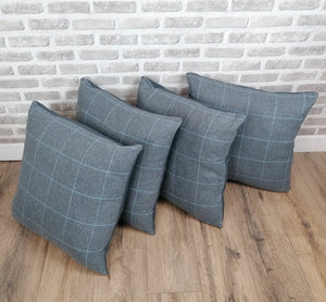 22" Grey Wool Feel Fabric Covers With Inserts -Set of 4