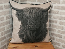 Load image into Gallery viewer, Set of 2 Beige Highland Cow Cushion And Cover Set -Fully piped &amp; Zipped Size 22&quot;-56cm