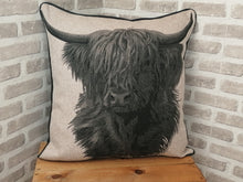 Load image into Gallery viewer, Set of 2 Beige Highland Cow Cushion And Cover Set -Fully piped &amp; Zipped Size 22&quot;-56cm