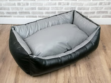 Load image into Gallery viewer, Black And Grey Faux Leather Dog Bed