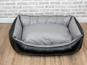 Black And Grey Faux Leather Dog Bed