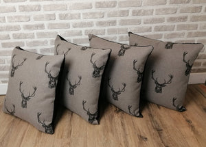 18" Brown Highland Stag Cushion Covers With Inserts -Set of 2, 4 or 6