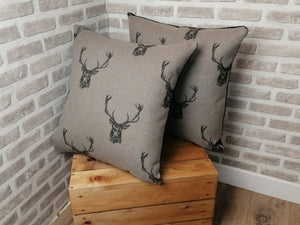 22" Brown Highland Stag Cushion Covers With Inserts -Set of 2 or 4
