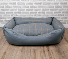 Load image into Gallery viewer, Grey Faux Leather Dog Bed With Grey Wool Feel Fabric Inner Cushion