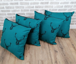 22" Teal Highland Stag Cushion Covers With Inserts -Set of 2 or 4