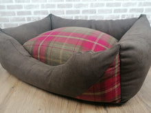 Load image into Gallery viewer, Brown &amp; Red Check Wool Feel Dog Bed In 4 Sizes