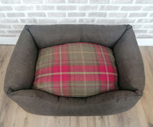 Load image into Gallery viewer, Brown &amp; Red Check Wool Feel Dog Bed In 4 Sizes