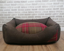 Load image into Gallery viewer, Brown &amp; Red Check Wool Feel Dog Bed In 4 Sizes