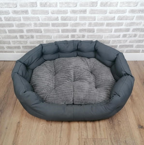 Grey Jumbo Cord Dog / Cat Bed With Button Style Stitch