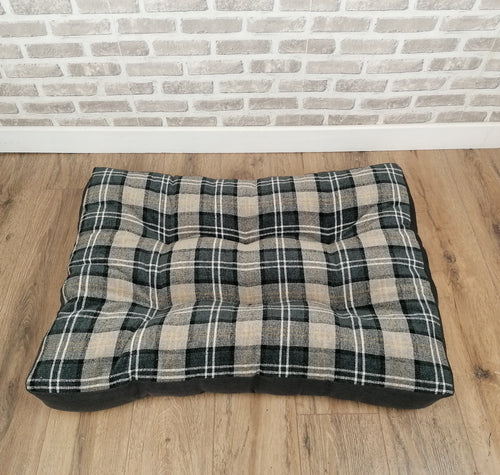 Pet Mattress Pillow 91cm x 68cm-Black & Grey Check Upholstery Fabric