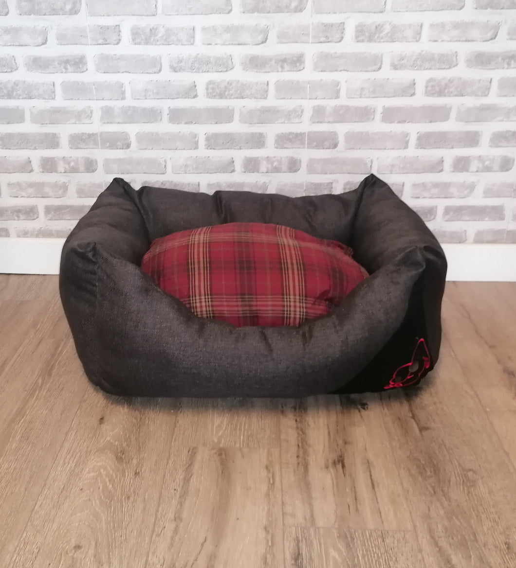 Small Brown/Red Tartan Dog Bed With Removable Inner Cushion