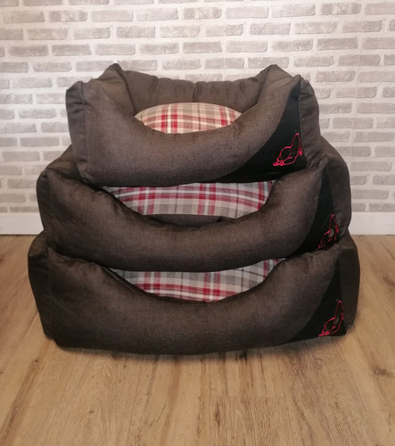 Brown/Red  Fabric Dog Bed In Sizes Small, Medium & Large