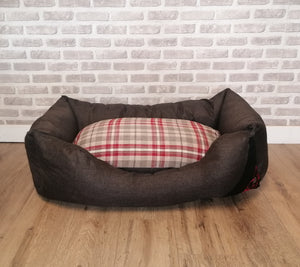 Brown/Red  Fabric Dog Bed In Sizes Small, Medium & Large