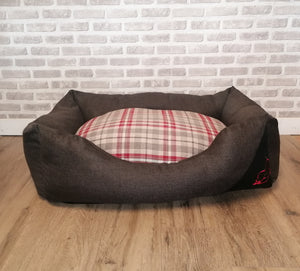 Brown/Red  Fabric Dog Bed In Sizes Small, Medium & Large