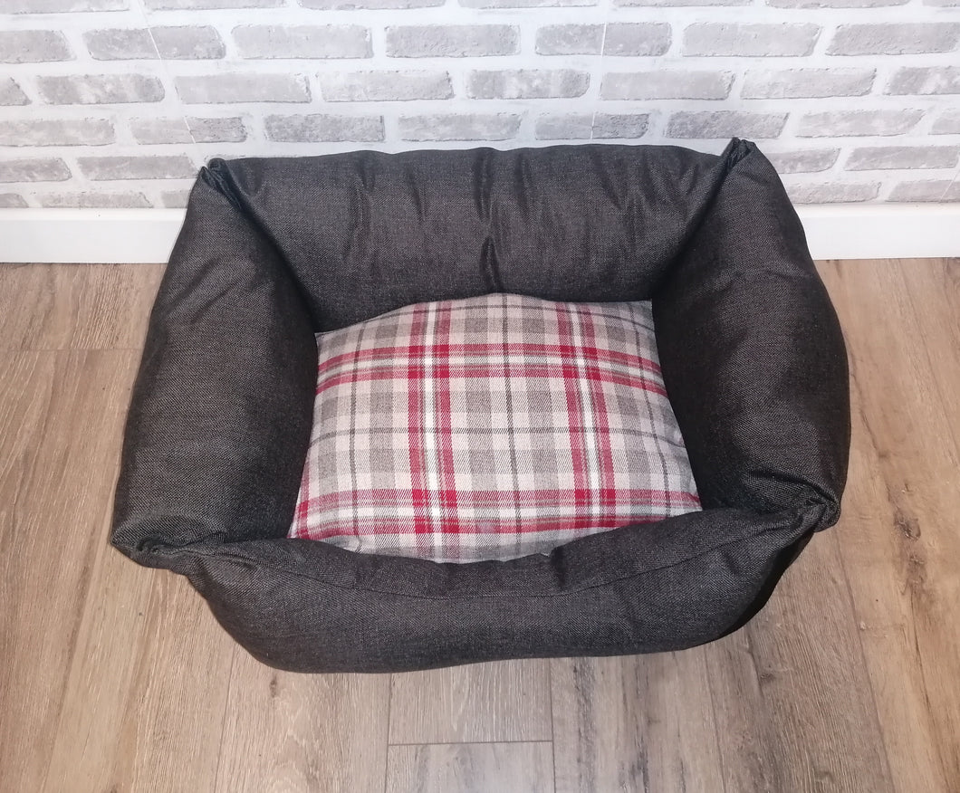 Brown/Red  Fabric Dog Bed In Sizes Small, Medium & Large