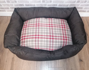 Brown/Red  Fabric Dog Bed In Sizes Small, Medium & Large