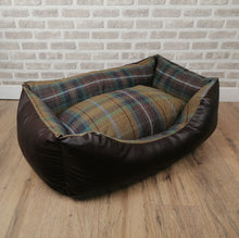 Load image into Gallery viewer, Brown Faux Leather Dog Bed With Wool Feel Fabric Inner Cushion