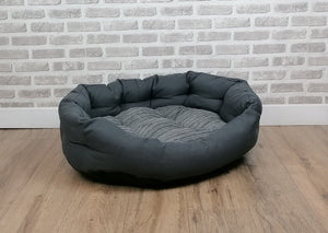 Grey Jumbo Cord Dog / Cat Bed With Button Style Stitch
