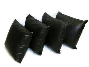22" Black Faux Leather Cushion Covers With Inserts -Set of 4