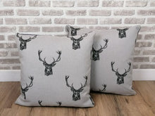 Load image into Gallery viewer, 18&quot; Grey Highland Stag Cushion Covers With Inserts -Set of 2, 4 or 6