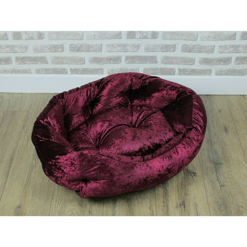 Small Washable Wine Purple Crushed Velvet Dog / Cat Bed With Button Style Stitch