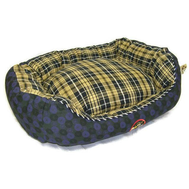 Purple Spotted Dog Bed With Removable Checked Inner Cushion