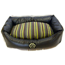 Load image into Gallery viewer, WASHABLE BLACK FAUX LEATHER/CHENILLE LARGE DOG BED PET BED DOGBED PETBED