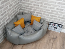 Load image into Gallery viewer, Small/ Medium Grey Faux Leather Corner Dog Bed