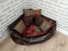 Load image into Gallery viewer, Small/ Medium Brown Faux Leather Corner Dog Bed