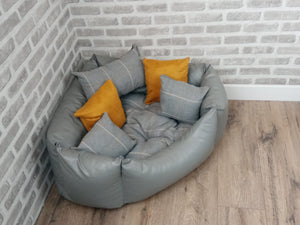 Small/ Medium Grey Faux Leather Corner Dog Bed