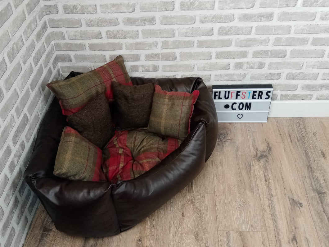 Small/ Medium Brown Faux Leather Corner Dog Bed