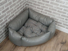 Load image into Gallery viewer, Small/ Medium Grey Faux Leather Corner Dog Bed