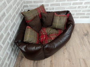 Small/ Medium Brown Faux Leather Corner Dog Bed