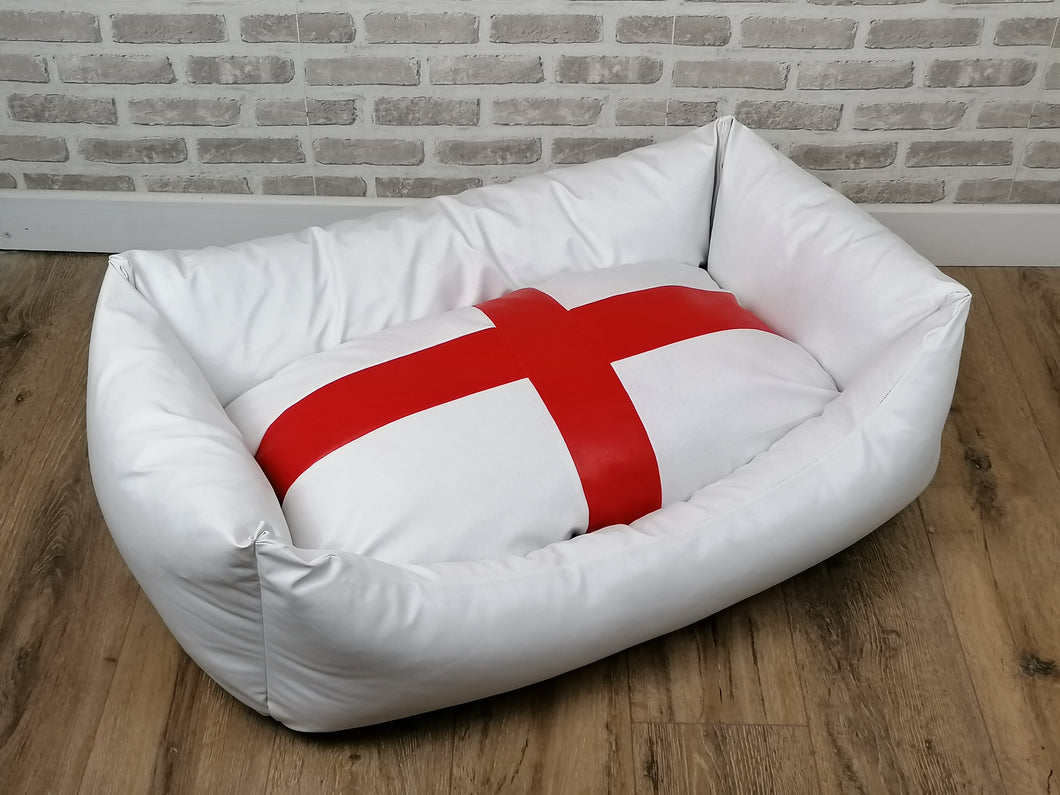 England Flag Faux Leather Dog Bed In Various Sizes