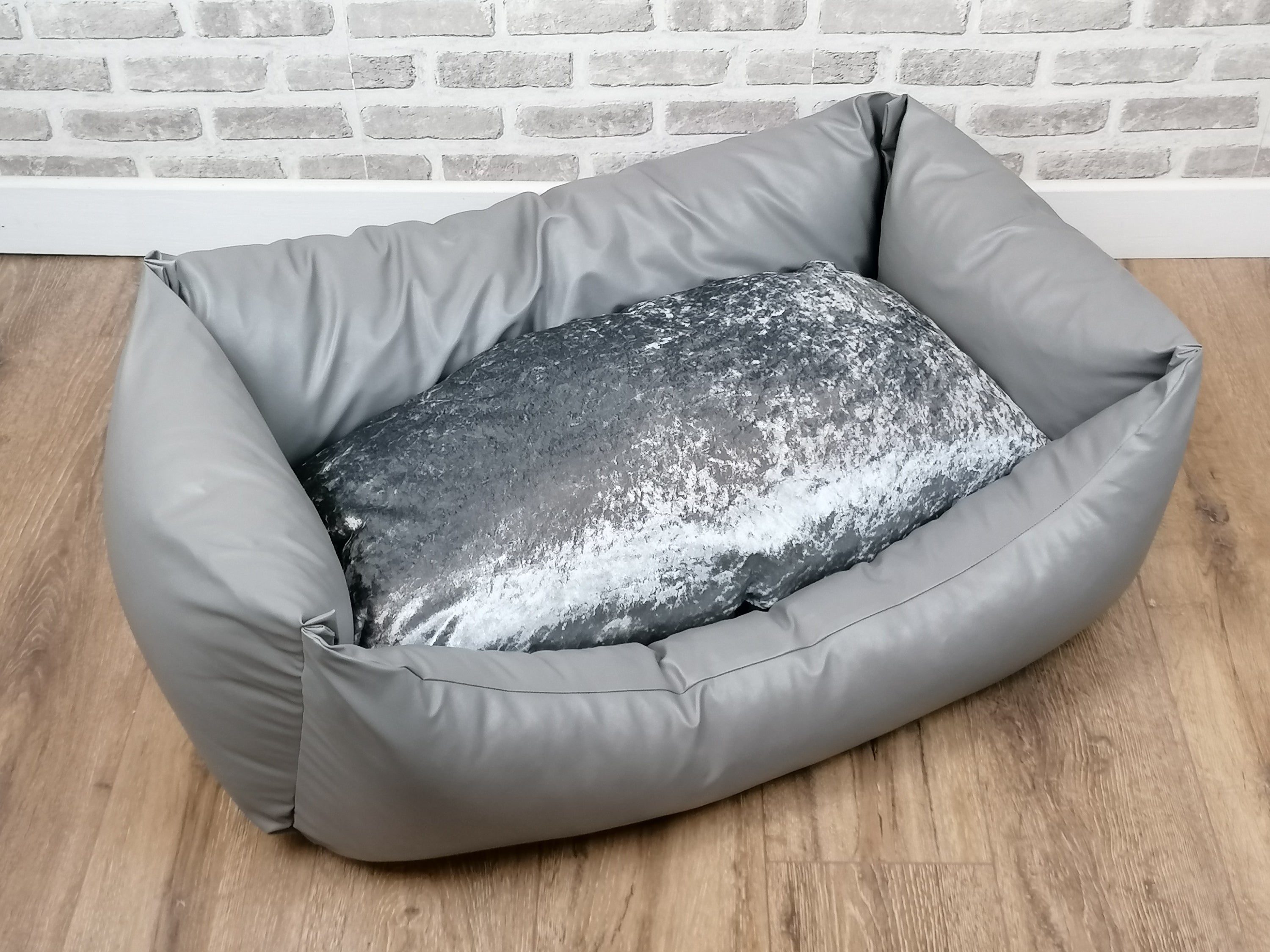 Grey leather dog bed sales