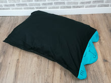 Load image into Gallery viewer, Small/Medium Dog Bed In Black With Padded Blue Face &amp; Paw Detail