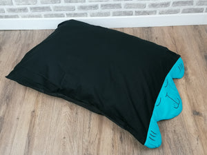 Small/Medium Dog Bed In Black With Padded Blue Face & Paw Detail