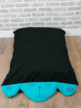 Load image into Gallery viewer, Small/Medium Dog Bed In Black With Padded Blue Face &amp; Paw Detail