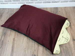 Small/Medium Dog Bed In Burgundy With Padded Yellow Face & Paw Detail