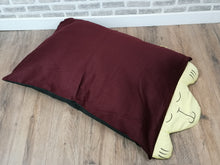 Load image into Gallery viewer, Small/Medium Dog Bed In Burgundy With Padded Yellow Face &amp; Paw Detail