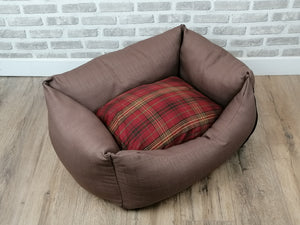 Small Brown/Red Tartan Dog Bed With Removable Inner Cushion