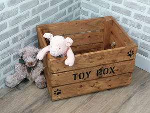 Large Personalised Wooden Dog/ Cat Toy Box In Medium Oak Wood Stain