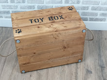 Load image into Gallery viewer, Large Personalised Wooden Dog/ Cat Toy Box In Medium Oak Wood Stain