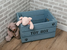 Load image into Gallery viewer, Large Personalised Wooden Dog/ Cat Toy Box In Grey Wood Stain