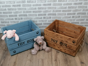 Large Personalised Wooden Dog/ Cat Toy Box In Medium Oak Wood Stain