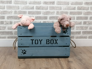 Large Personalised Wooden Dog/ Cat Toy Box In Grey Wood Stain